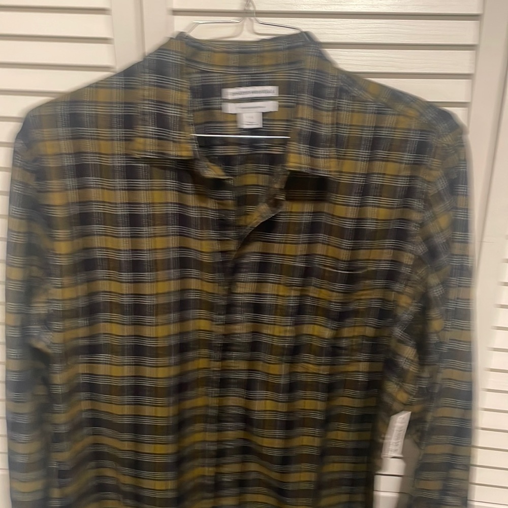 Men’s Green long sleeve flannel slim large Amazon essentials